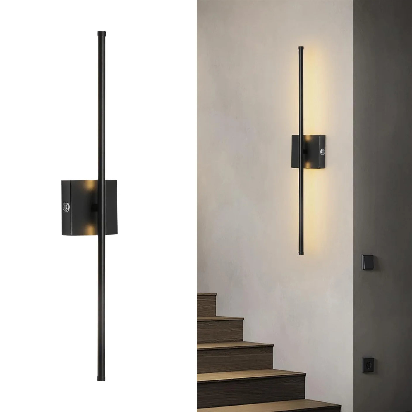 Wire-Free Rotatable LED Wall Lights Black Long Strip Wall Sconce For Aisle Study TV Background Indoor Metal Wall Lighting