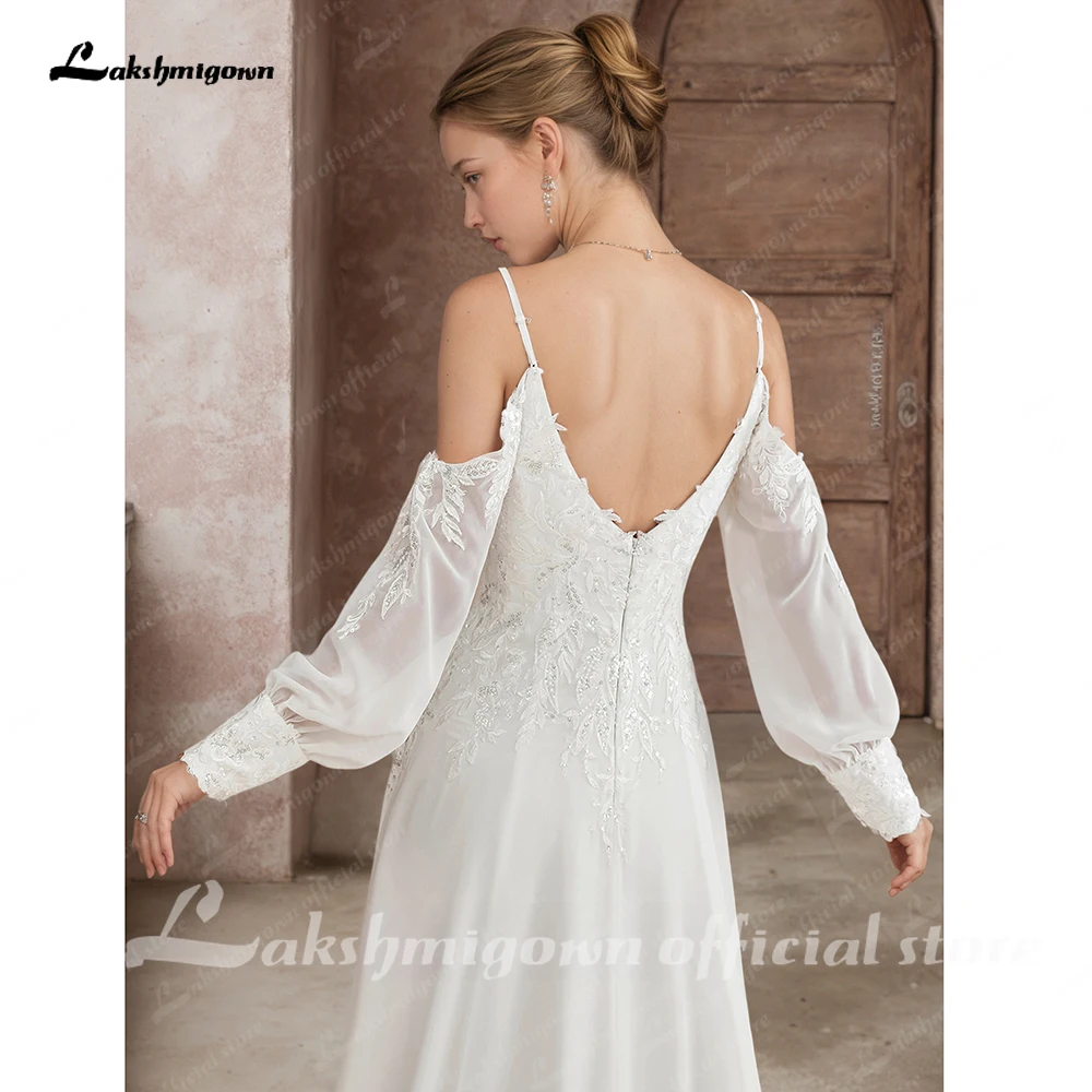 Lakshmigown Illusion Off-White Hochzeitskleid Schulterfreies Langarm-Brautkleid für Frauen Sommer Vestido De Novia Maßanfertigung – Detail 9