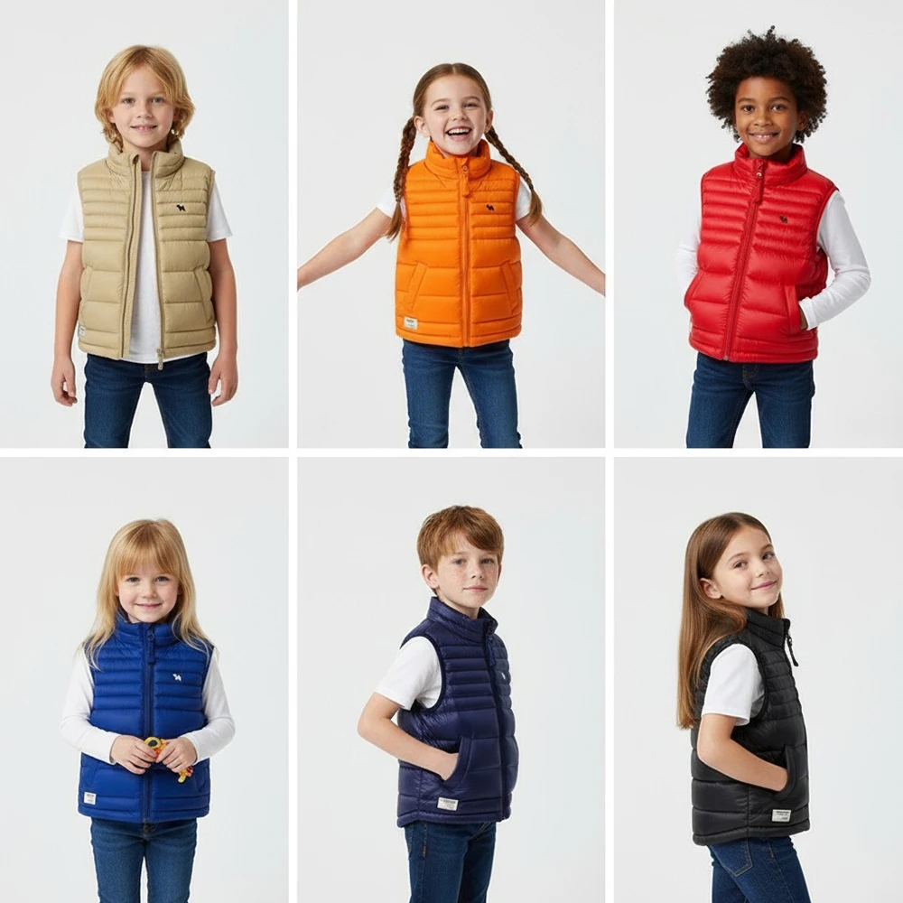 

Kids Lightweight Stand-Collar Padded Vest, Polyester Fiber Fill, Thin Warm Gilet for Spring Autumn Winter, 6 Colors, Unisex