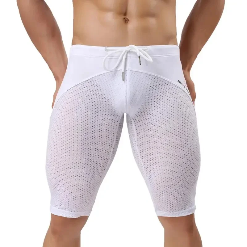 Nylon Swimming Shorts Swimwear Men Pants Sexy Men's Beach Trunks Dried Fast Long Boxer Jammer Tight Swimsuit Gym Clothes 3