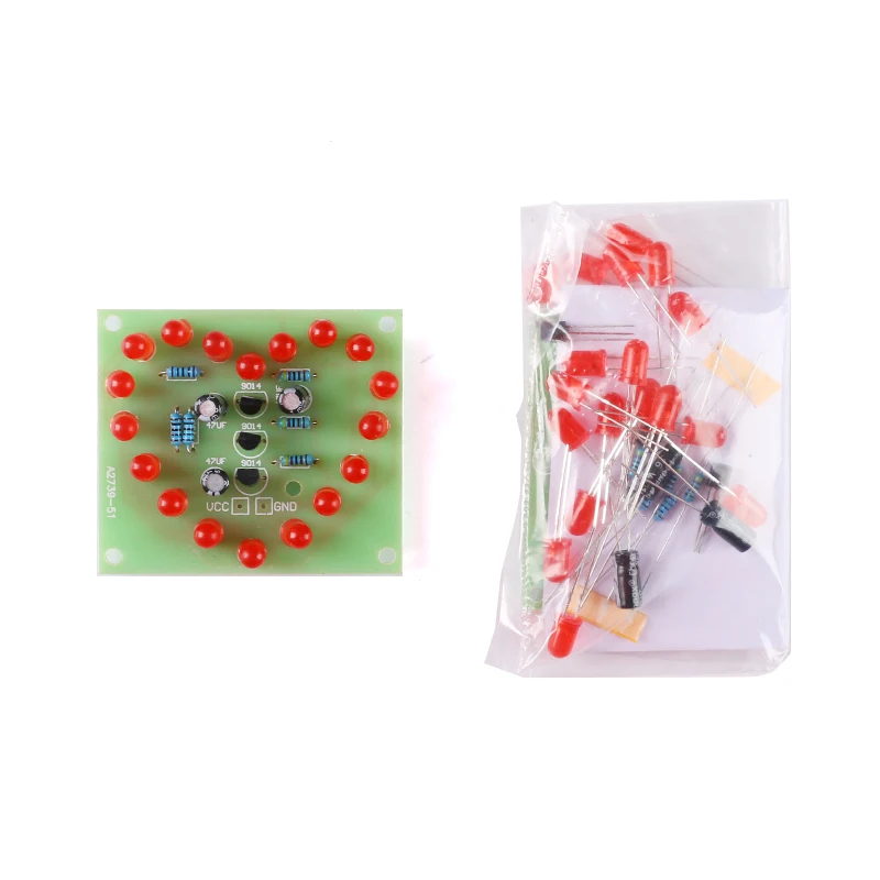 5pcs LED heart flashing light, cycle flashing light, electronic production kit 18 red LED heart lights DIY
