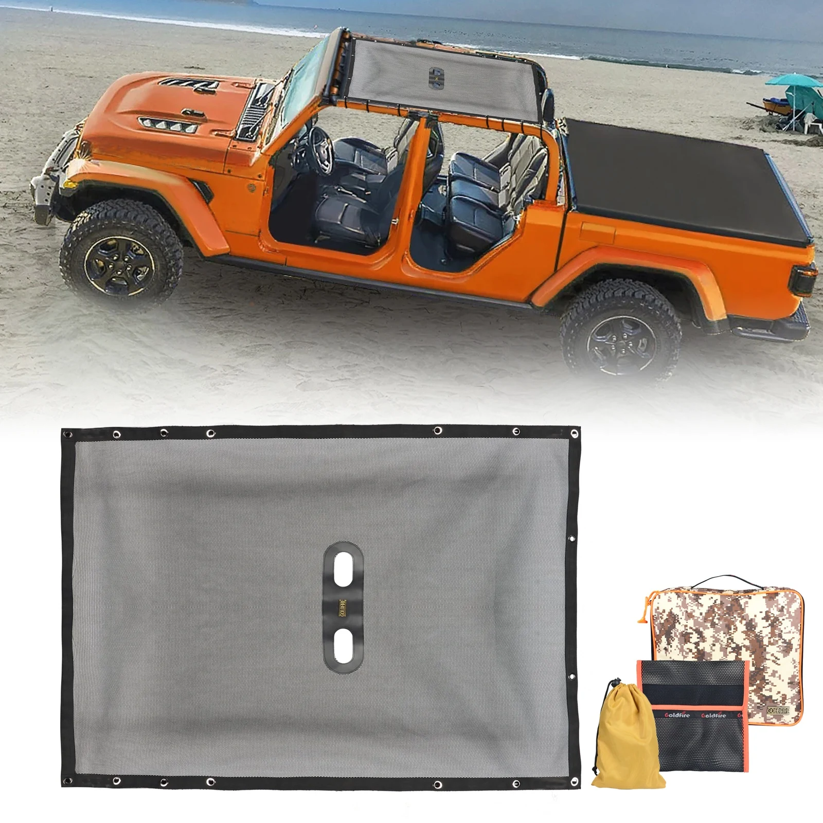 

Gladiator JT Soft Mesh Top Sunshade for JT 4 Door Top Front Rear 2018+ Mesh Screen Wrangler UV Blocker with GrabBag Tool Pouch