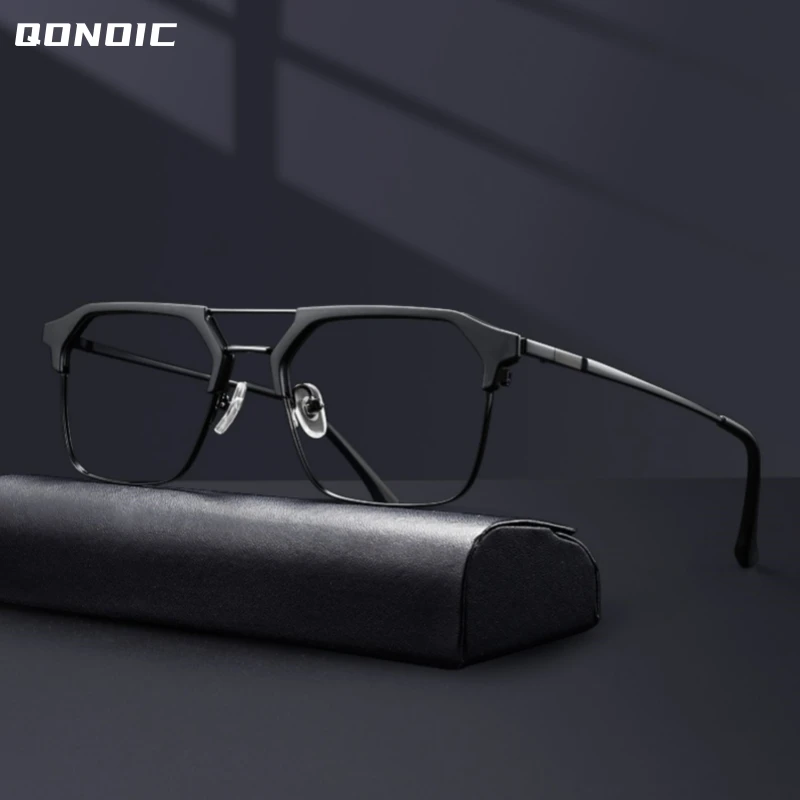 

Qonoic Semi Rim Glasses Frame Pilot Style Spectacle Ultra Light Anti Blue Light Classic Style Glasses AH68087