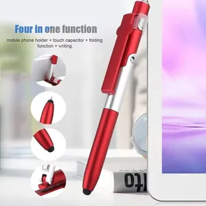 Multifunction 4-in-1 Foldable Ballpoint Pen Stylus (Flashlight + Support) for Tablet Cellphone