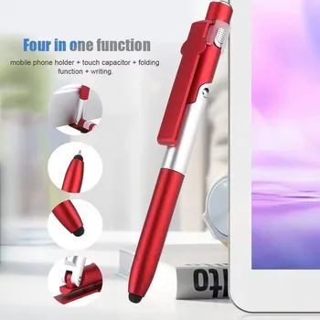 قلم حبر جاف متعدد الوظائف 4 في 1 قابل للطي (مصباح يدوي + دعم...