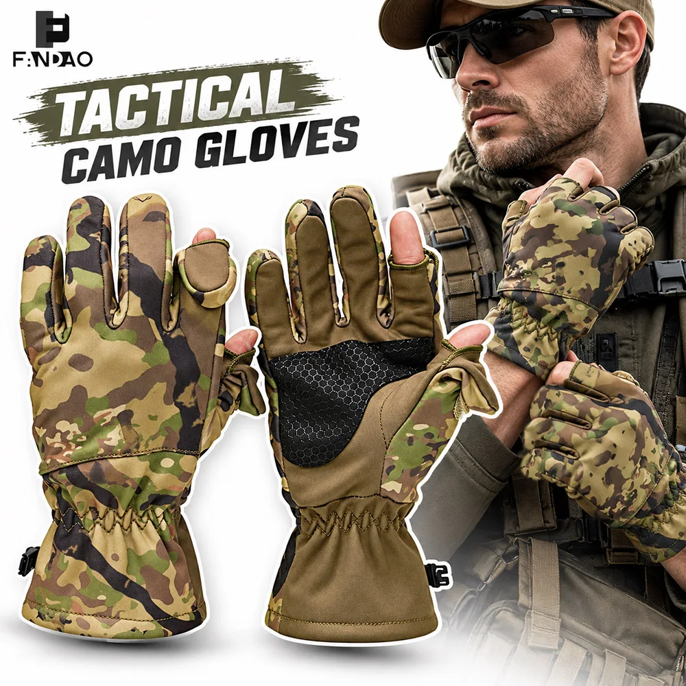 Tactical Camo Full Finger Gloves Breathable Anti-Slip Palm Combat Gloves for Hunting Shooting Airsoft Outdoor Working Training