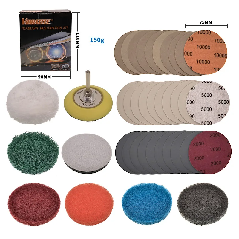 1set Headlight Restoration Kit 3 Inch Car Light Polishing Sandpaper Multi-Grit Sandpaper Wet Dry Polishing Disc For Light Polish