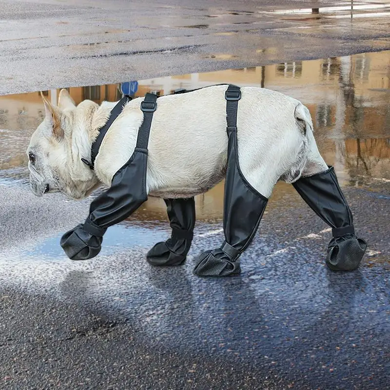 Waterproof Dog Shoes Adjustable Dog Boots Non Slip Breathable French Bulldog Suspender Boots Pet Dogs Outdoor Walking Shoes