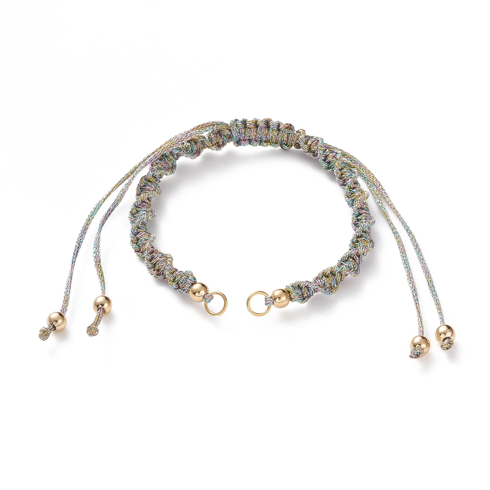 15pcs Braided Cord Bracelet Adjustable Polyester Twist Knitting Thread with Golden Bead Spacer Jump Ring for DIY Jewelry Making