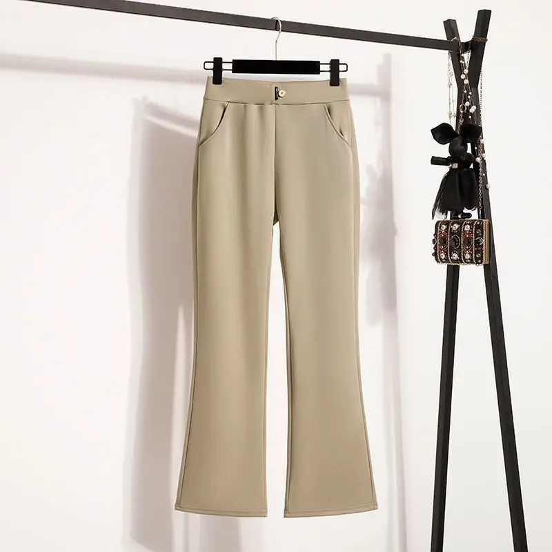 Pantalones acampanados para mujer primavera otoño nuevos pantalones casuales drapeados elásticos de cintura alta para mujer