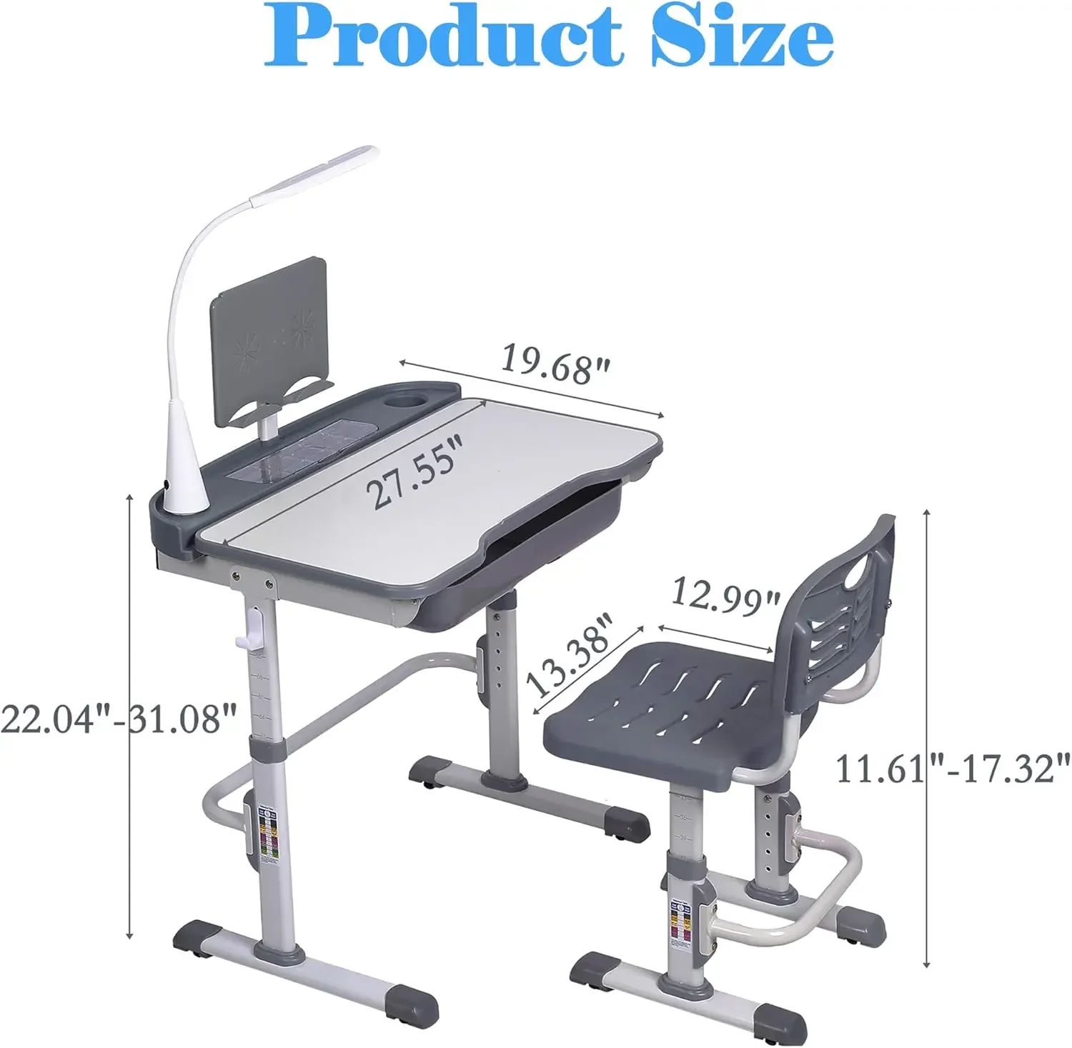 Kids' Desk and Chair Set, Height Adjustable Child's School Study Writing Tables with Tilt Desktop