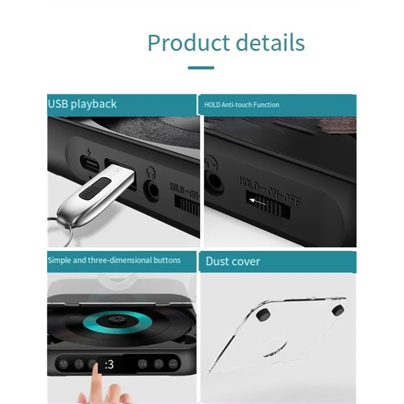 A73E-KC-918 CD Player Portable BT Music Player Runner Dustproof Cover 6 Modes Remote Control External Playback HIFI Sound