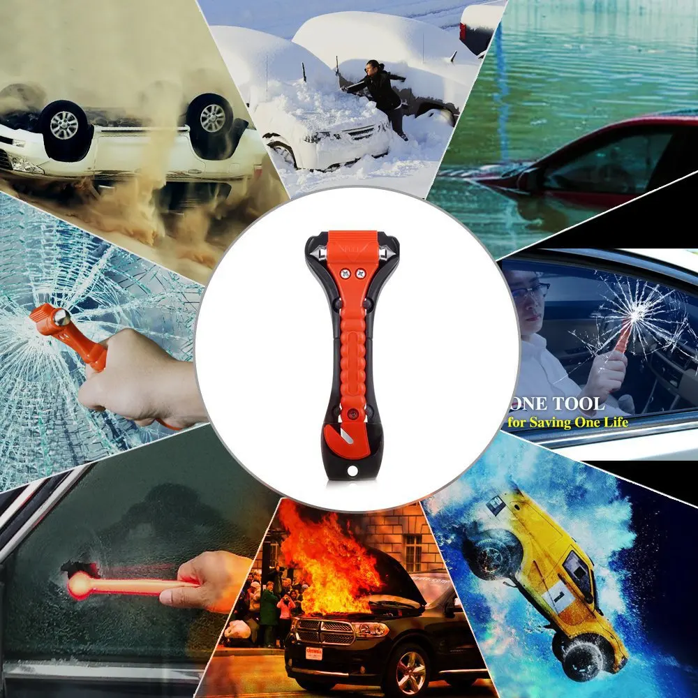 Safety Hammer Camping Driving Car Seat Belt Cutter 2-in-1 Emergency Break Window Glass Punch Survival Life Rescue Tools
