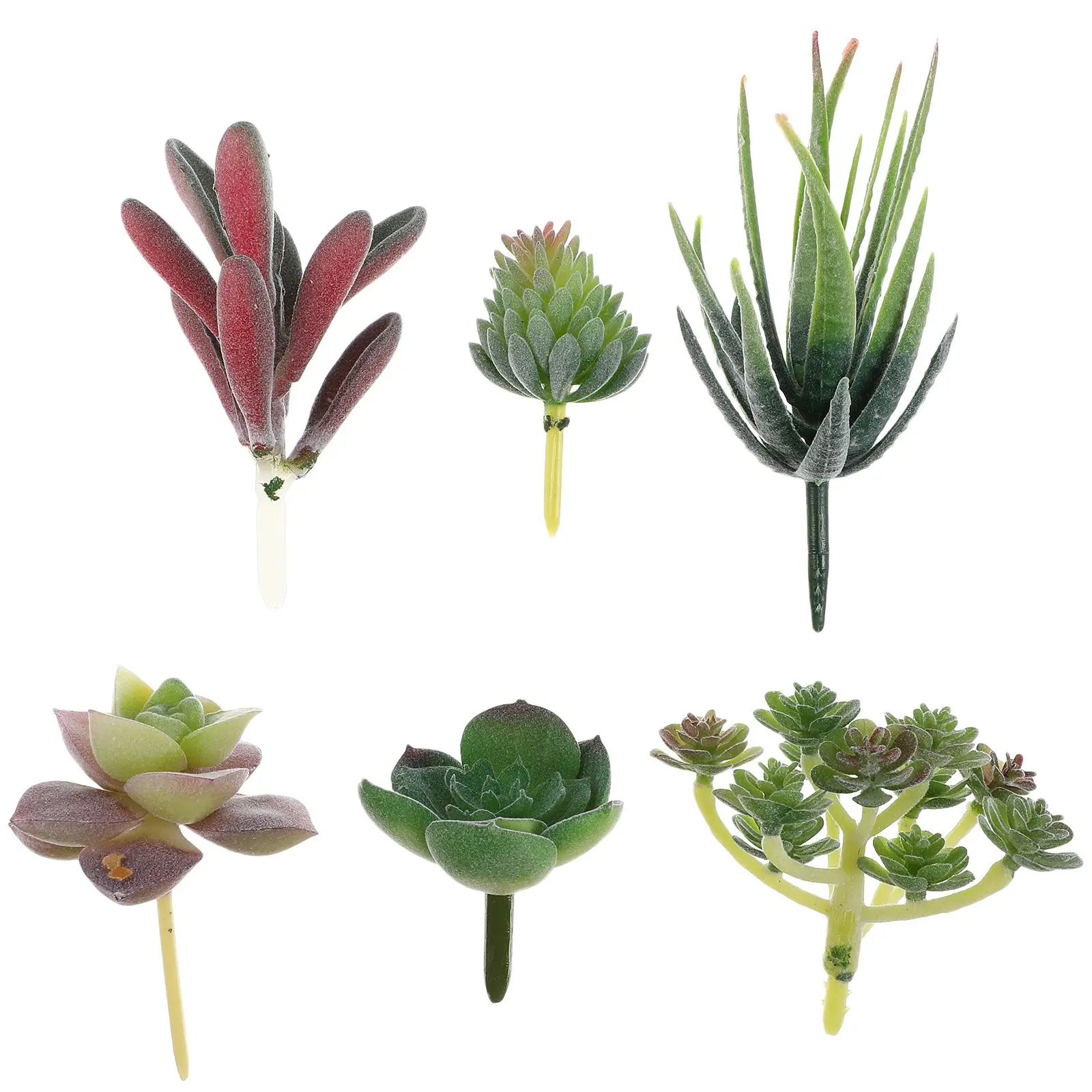 

6pcs Artificial Succulents Fake Plants Decorative Plastic Office Shop Living Room Bright Colors Mixed Styles Vivid