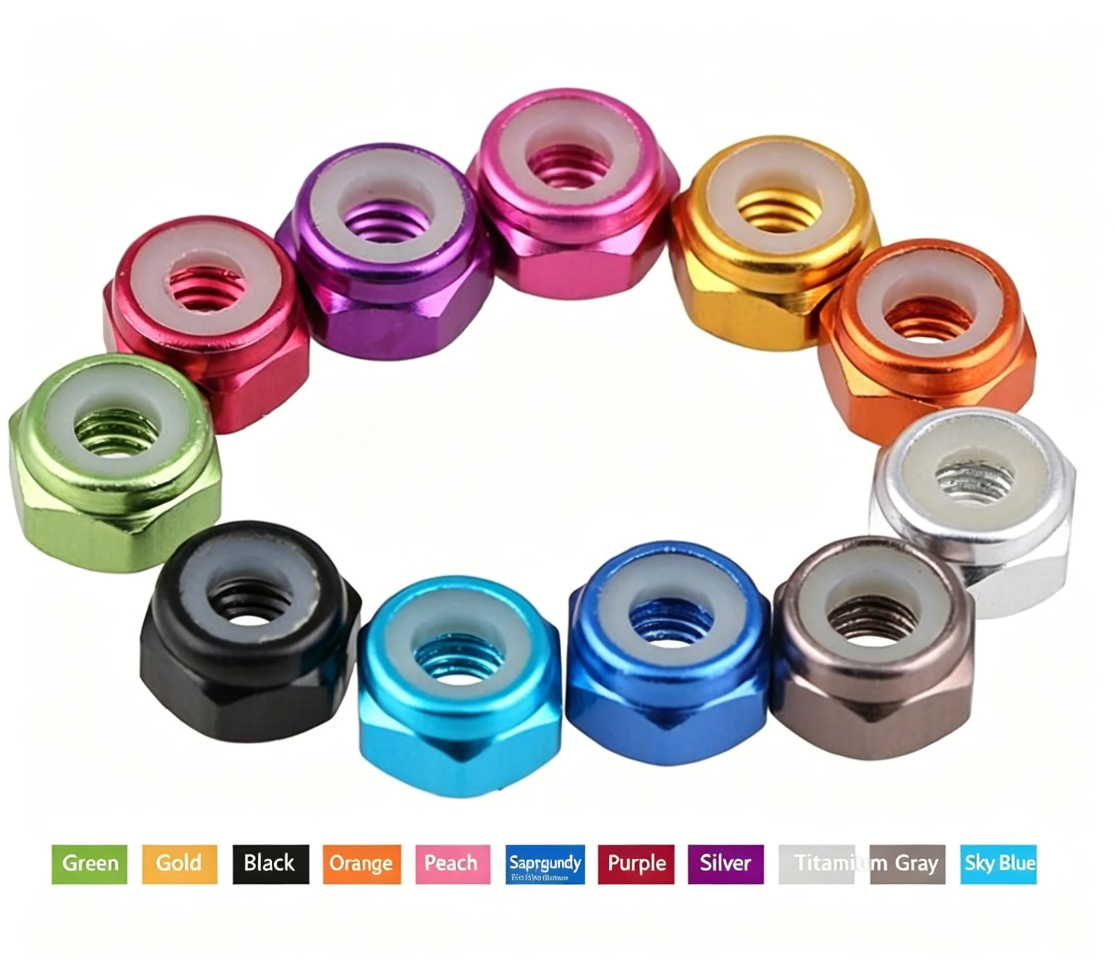 

Аксессуары для Mini 4WD: Самоблокирующиеся противоскользящие цветные гайки M2 из алюминиевого сплава, 10 шт., запчасти для тюнинга