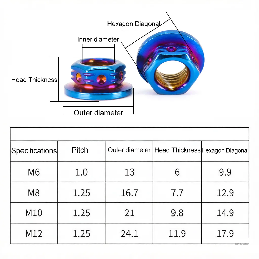 304 Stainless Steel With Burnt Blut/Glod Colour Flange Hex Nut M6 M8 M10M12 Motorcycle Housing Screws For Bicycle Motorcycle Car