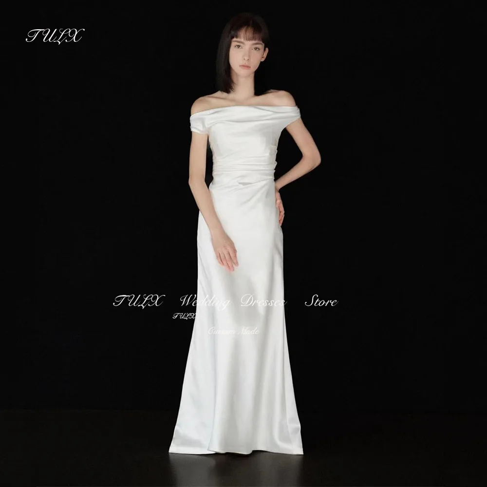 

TULX Simple Satin Off the Shoulder Wedding Dress Korea Photo Shoot Women Bridal Gown Floor Length Back Corset 웨딩드레스 Custom Made