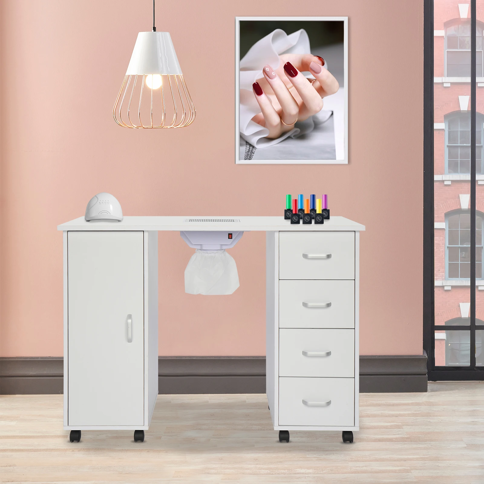 

Movable Nail Table MDF Manicure Table with Casters Rest Barber Furniture Manufacturers Supply Nail Tables for Beauty Salon