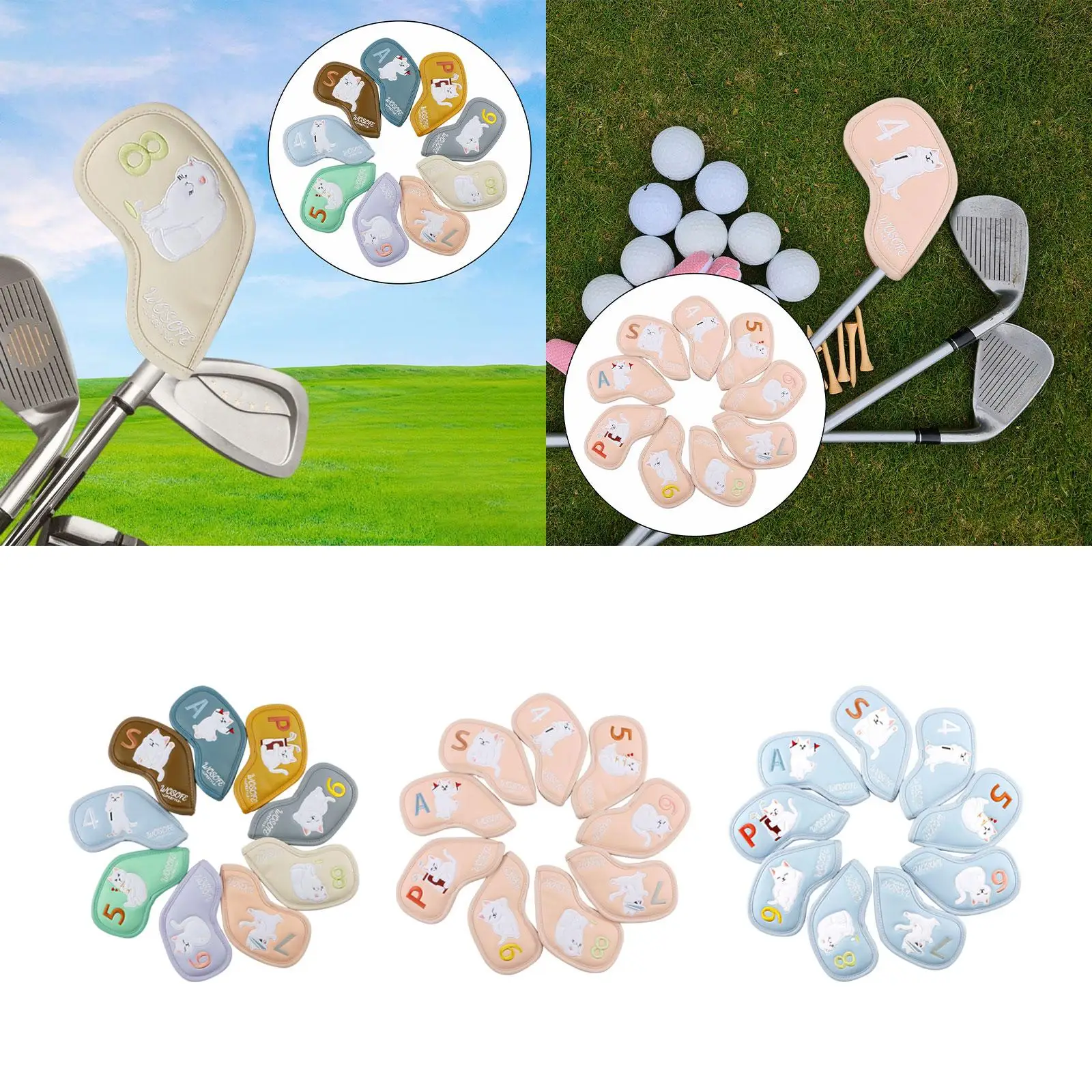 9x Golf Iron Covers Set Golf Club Head Covers Protection Sleeves Wear Resistant Fashion Protector Gift for Golfer Beginners