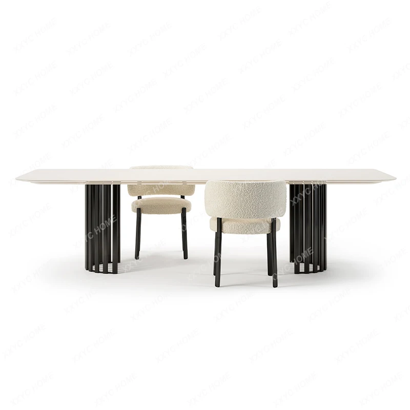 Marble Dining-Table Rectangular High-End Bright Dining Table Modern Long Table