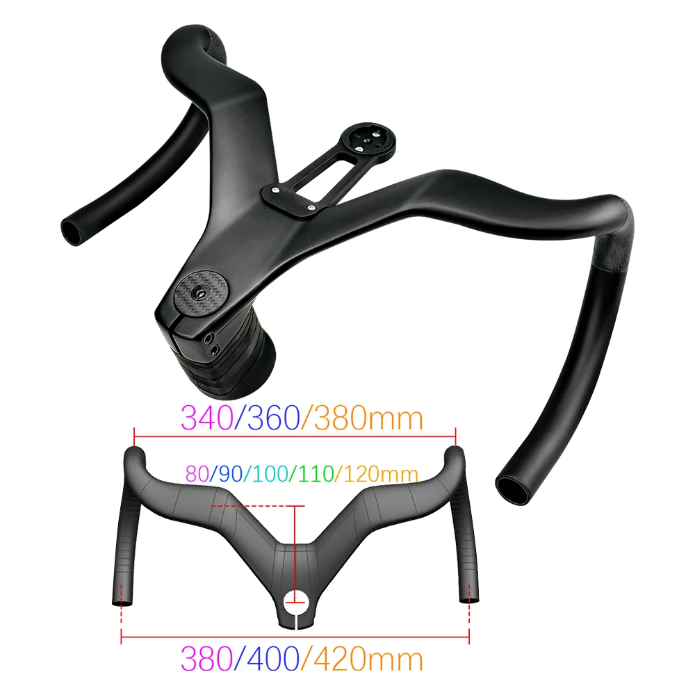 BALUGOE Rise Integrated Handlebar Full Carbon Y-Shape Internal Routing Road Bike Cockpit 30mm Rise Drop Bar With Mount