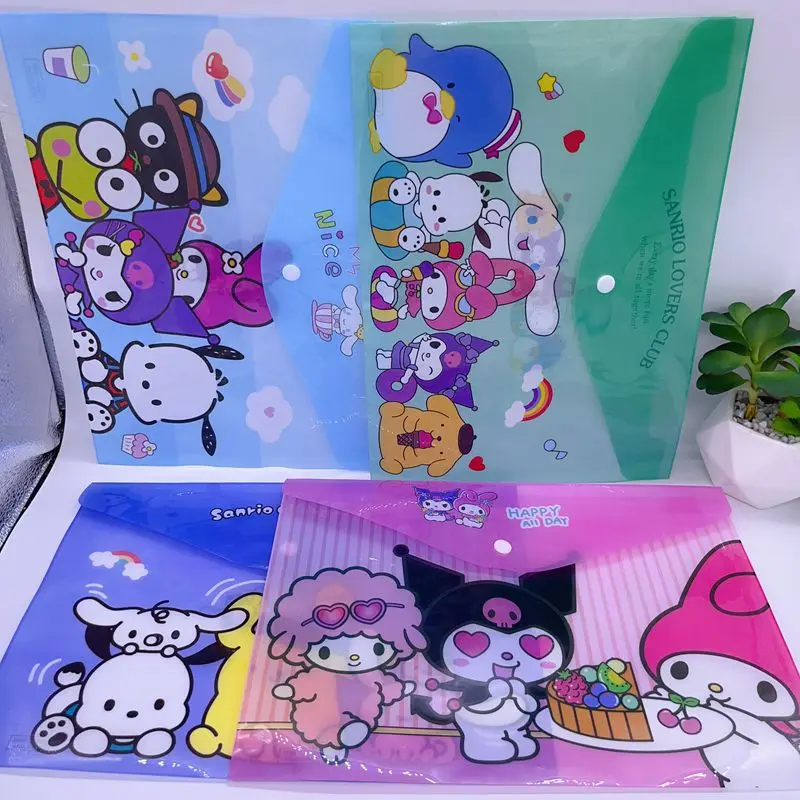 

12-48pcs Sanrio Cinnamoroll Melody Kuromi New Student Creative Button File Bag Cartoon A4 Storage Bag Child Stationery Wholesale