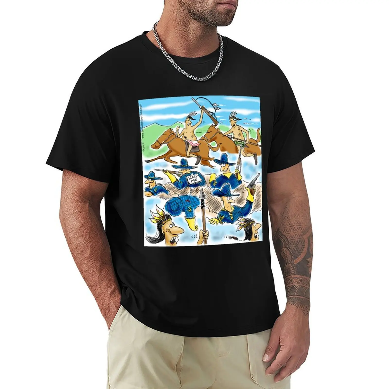 Battle of Little Bighorn Scalp Me sticky note stunt! T-Shirt Regular Fit Plain Tee Shirt
