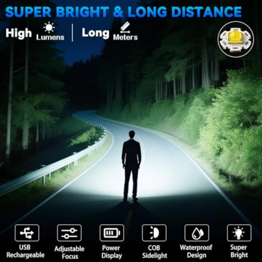 4Pack Flashlights High Lumens 9900FL 7Mode Flashlight Rechargeable with LCD Digital Display Rechargeable Flashlights with COB L