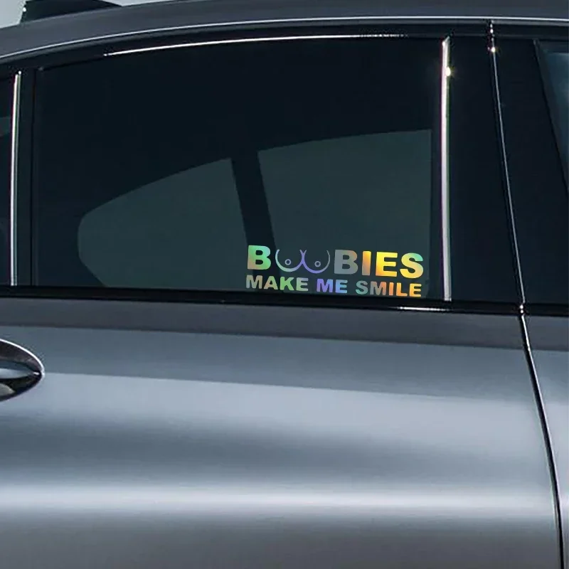 Car Sticker Funny BOOBIES MAKE ME SMILE Car Window Sticker Waterproof Reflective Sticker Car Accessories Decor,20CM