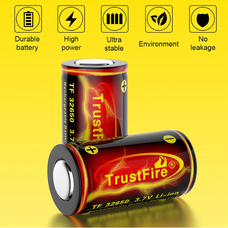 TrustFire High Capacity 6000mAh 32650 Lithium-ion Battery 3.7V Rechargeable Li ion Batteries with Protected Circuit Board Cells