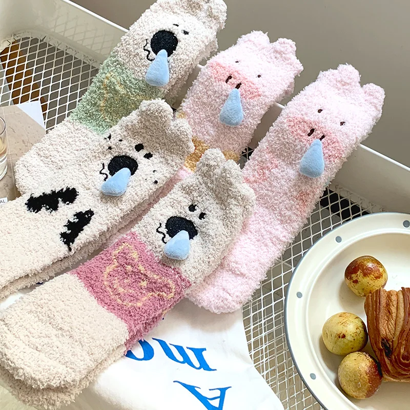1/5 paar frauen herbst winter neue elegante einfache mitte rohr socken warme frauen socken cartoon nette bequeme frauen socken/