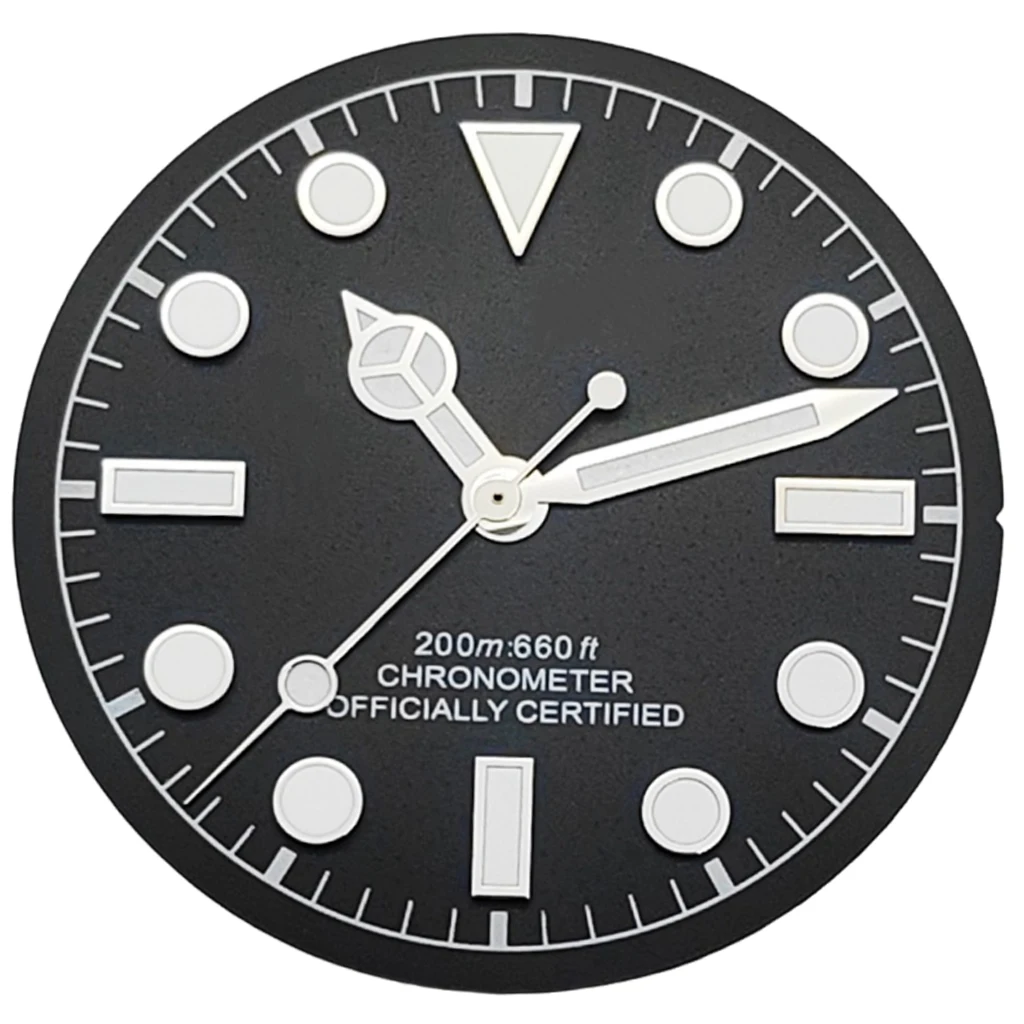 28.5mm VH31 Black Watch Dial With Hands Green Luminous For VH31 NH35 Miyota 8215 8205 DG2813 ETA2824 2836 Automatic Movement