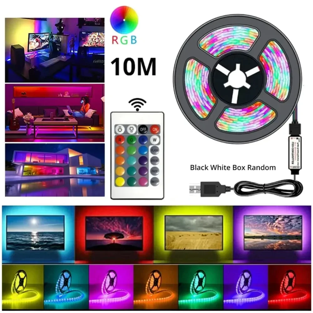 

10M USB 2835 LED Strip Light RGB Remote Control Lights Flexible Lamp Tape Ribbon TV Desktop Back Light Diode Tape Sensor light
