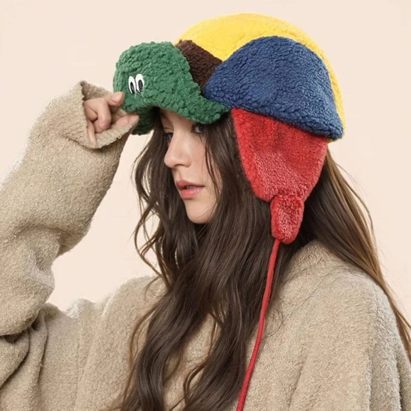 Winter Warm Bonnet Trapper Baseball Hat Women Men Retro Fleece Earflap Cap Convertible Aviator Cap Hip Hop Cold Weather Hat