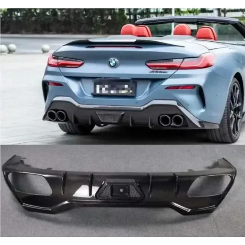 For BMW G14 G15 G16 840i 850i M-Sport 2019 -2023 2/4 Door Real Carbon Fiber Rear Bumper Lip Diffuser Spoiler With Exhaust Tips