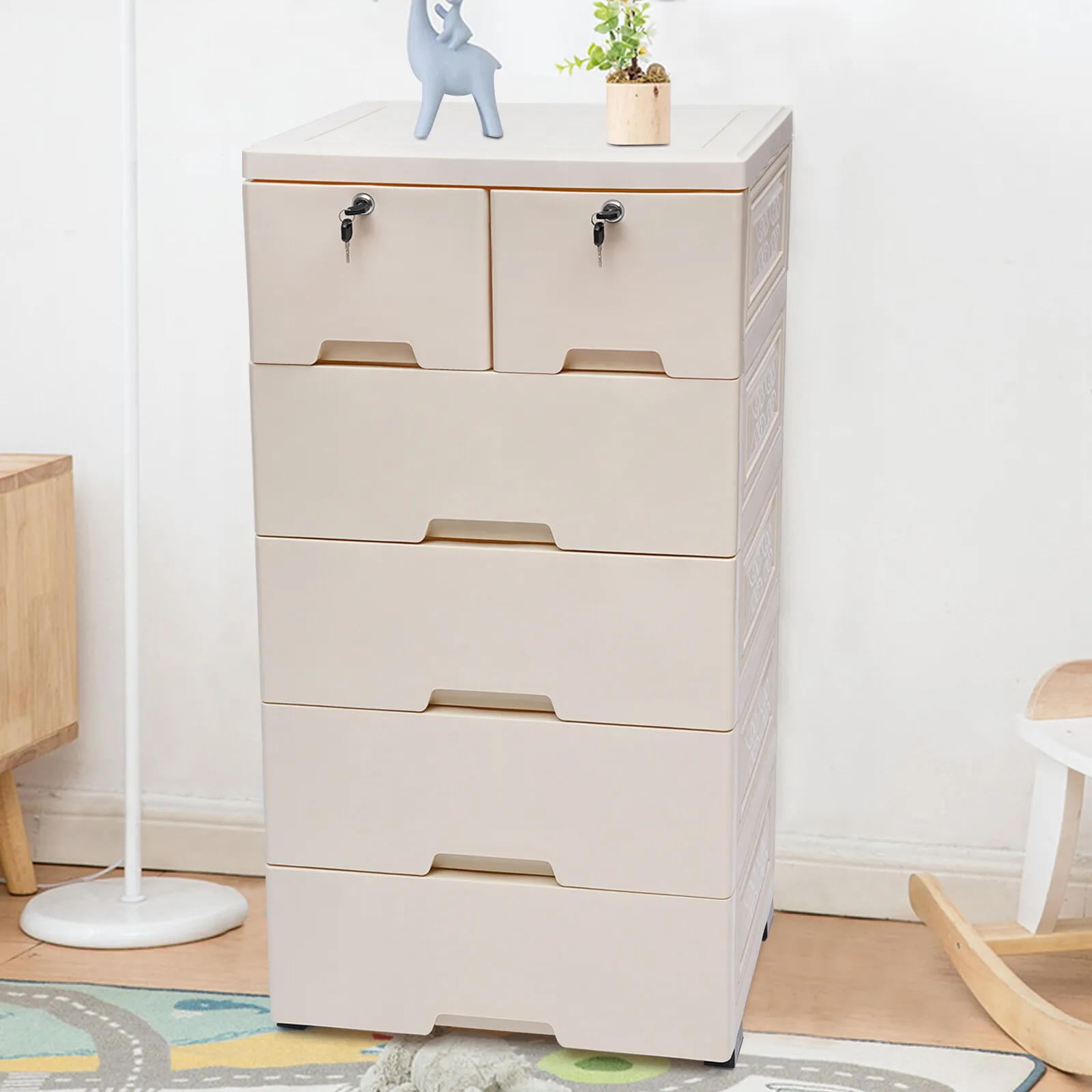 

6 Drawers Dresser Tall Chest Drawer 50*35*102cm Bedroom PP Storage Organizer Closet