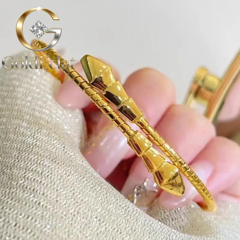 

GoldEclat Luxury 24K 9999 Pure Gold real gold Snake Women's Bracelet New Entry Luxury Zodiac Double Snake Bracelet