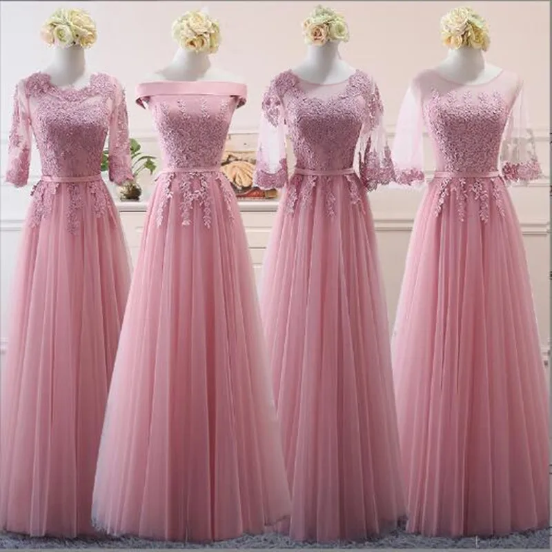 

Lace Appliques Bridesmaid Dresses Simple A-Line Tulle Bridesmaid Skirt Floor-Length Prom Gown Long Vestidos