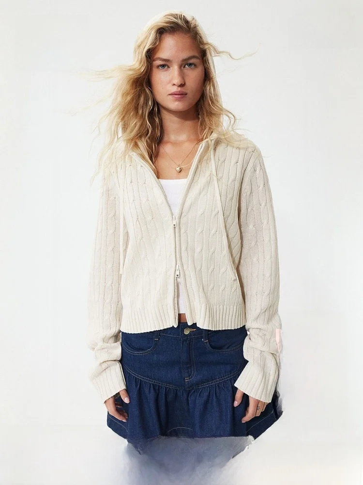 

H&M Winter Women's Zipper Hooded Open Cardigan Casual Sle Slim Fit Regular Thin Acrylic Fiber 00% Autumn