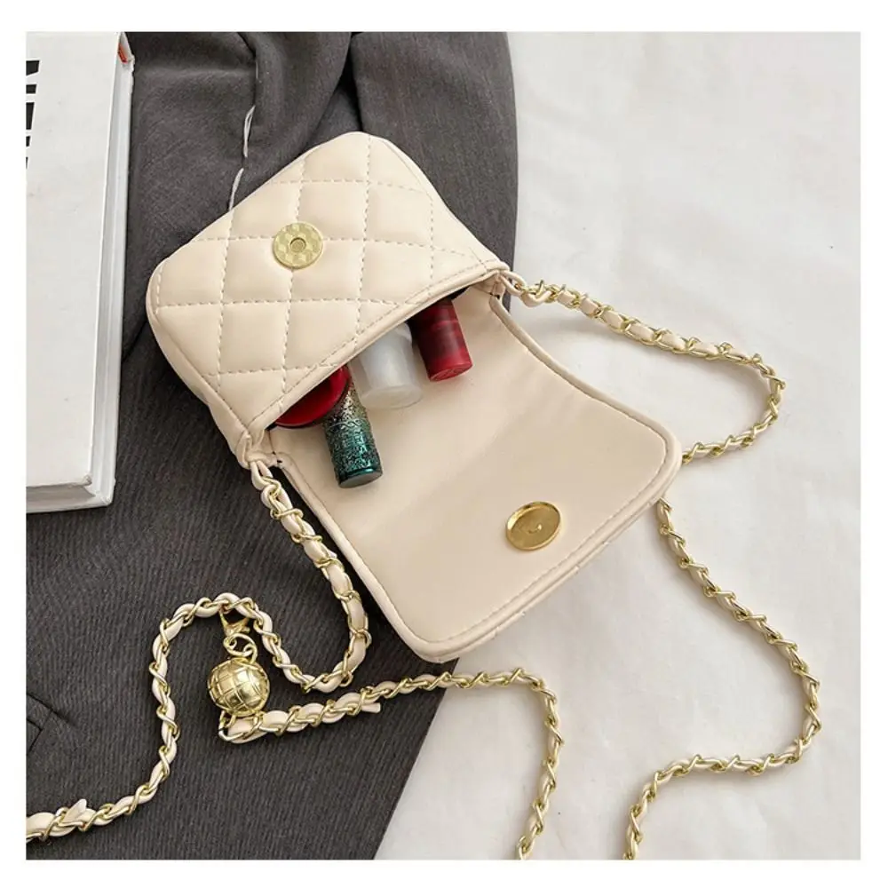 Decorative Chain Crossbody Bag Fashion PU Leather Mini Handbag Solid Color Evening Bag Women