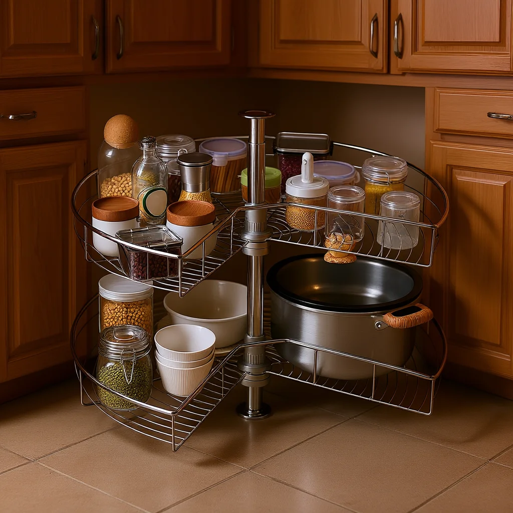 28-Inch 2-layer chrome corner storage box, kitchen cabinet blind corner storage