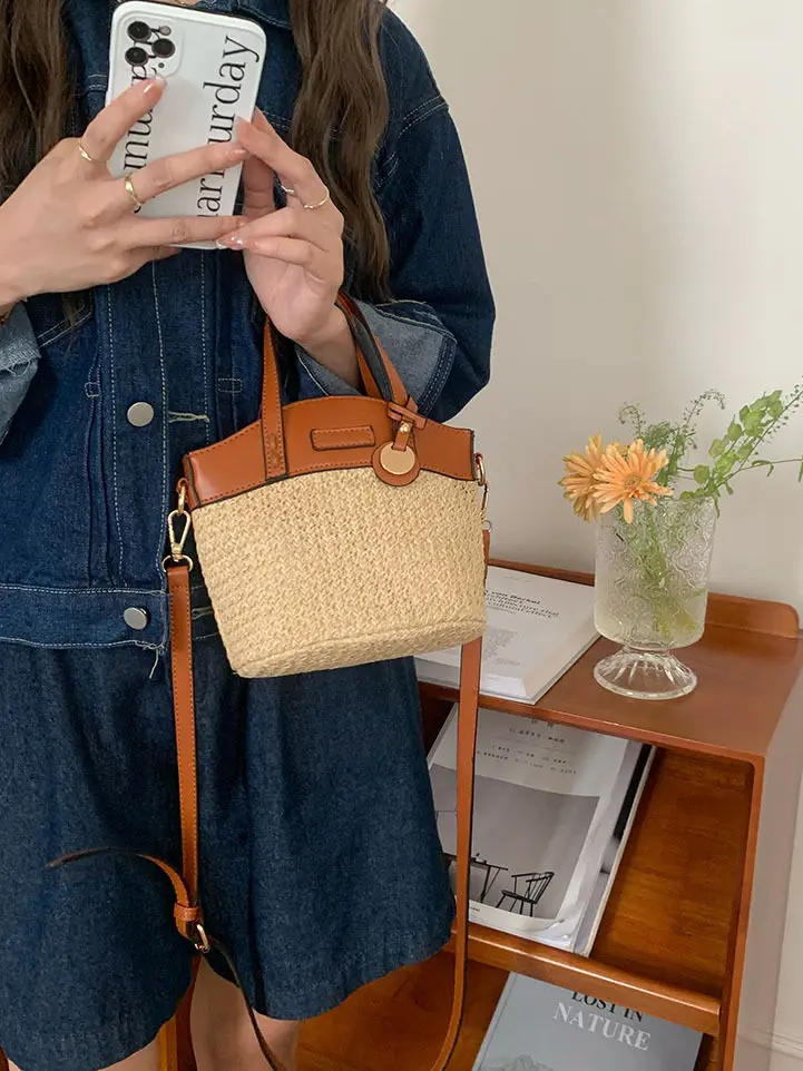 

JIAERDI Summer Beach Bag Purse Women Holiday Weave Handle Casual Bucket Messenger Bag Female High Street Straw Crossbody Bags