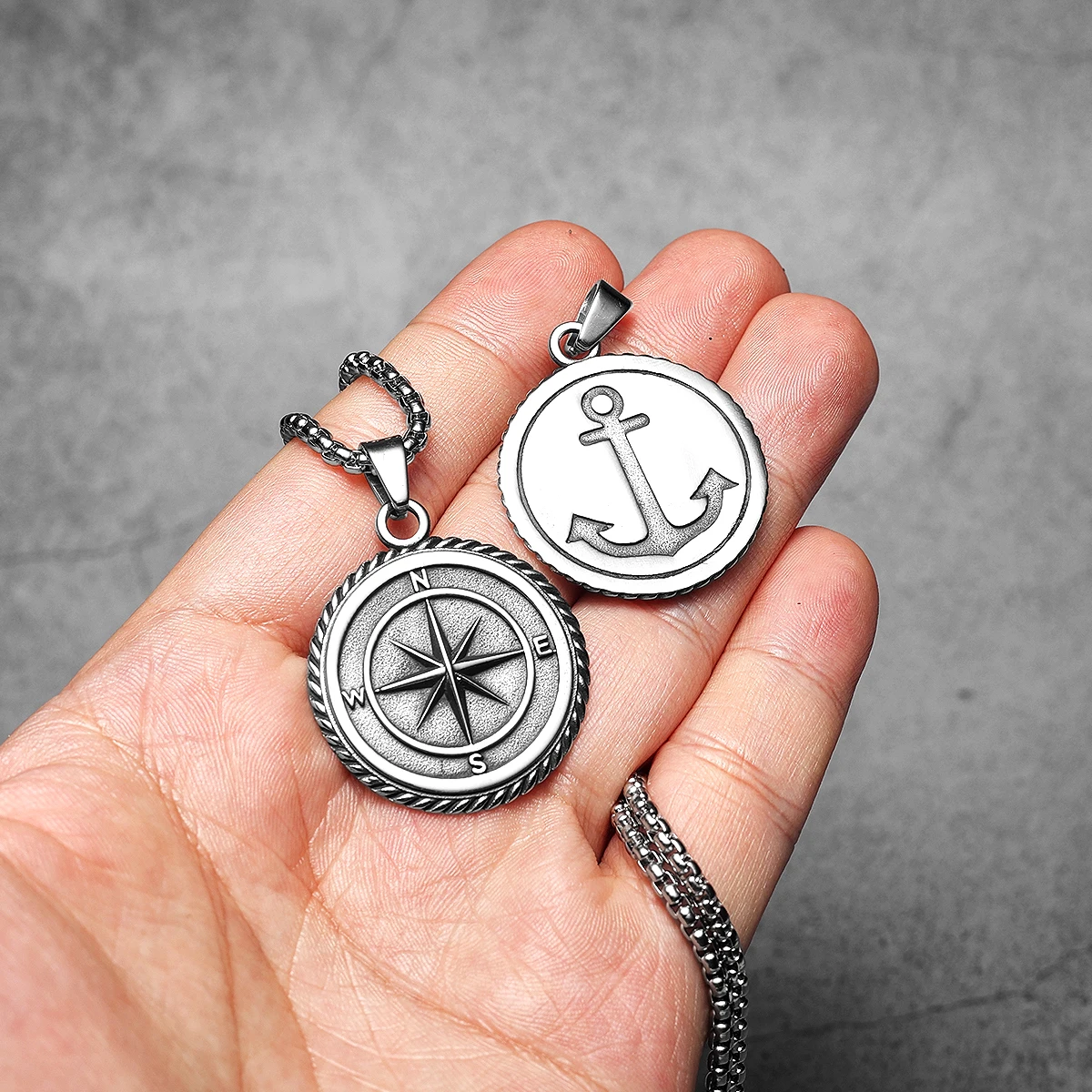 Compass Anchor Stainless Steel Jewelry Simple Men Necklaces With Pendant For Male Women Punk Hip Hop Accessories Gifts Wholesale