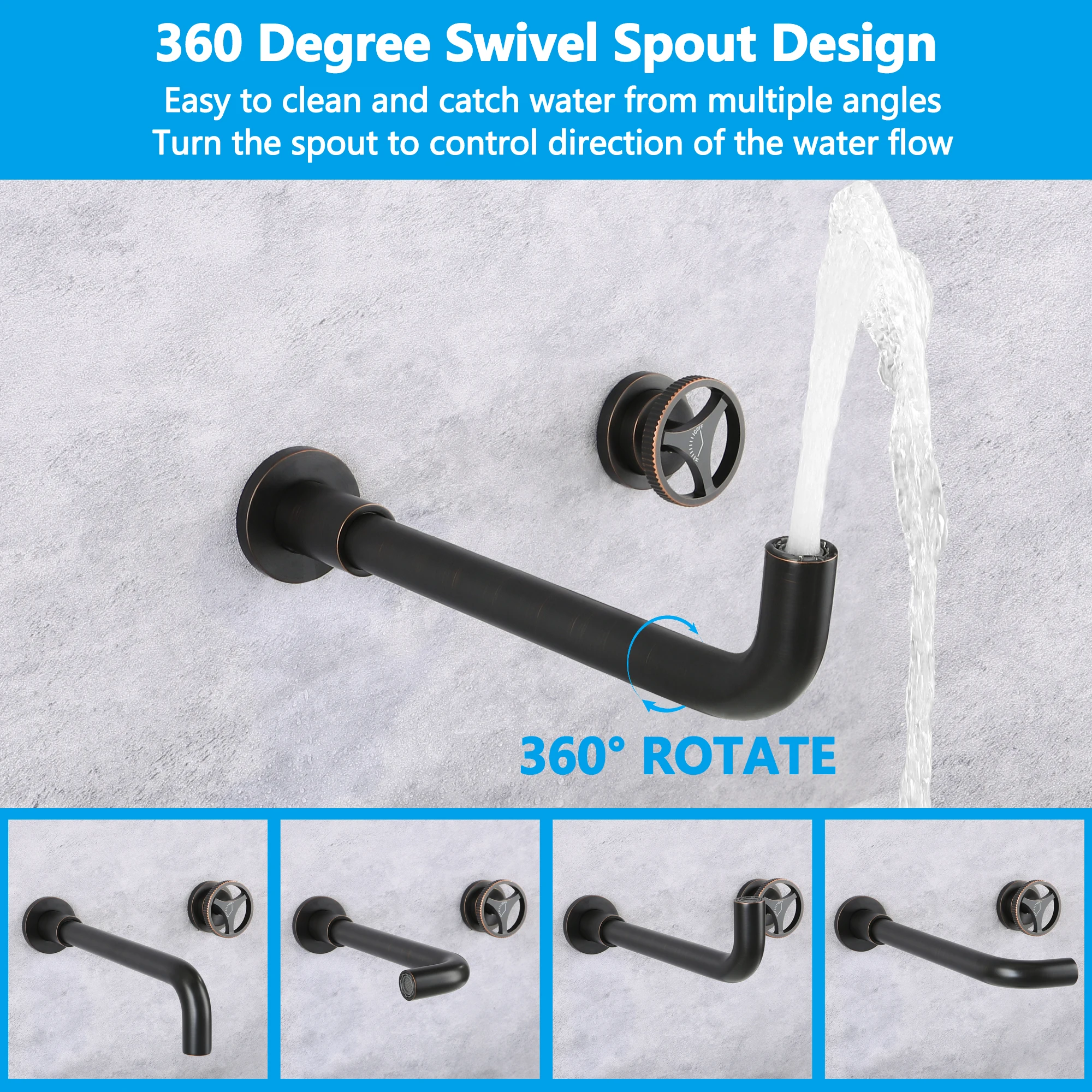 

SKOWLLL 360 Degree Swivel Spout Bathroom Faucet Wall Mounted Bathtub Faucet with Gear Single Handle Control,SK-4831