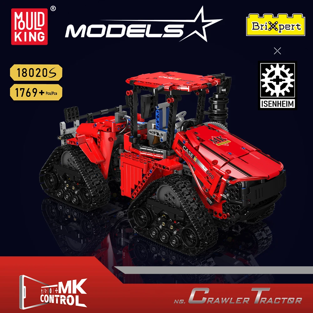 MOULD KING 18020 Pneumatic crawler tractor Model Building Blocks Technical Car APP engineering toys MOC block toys kids Gift