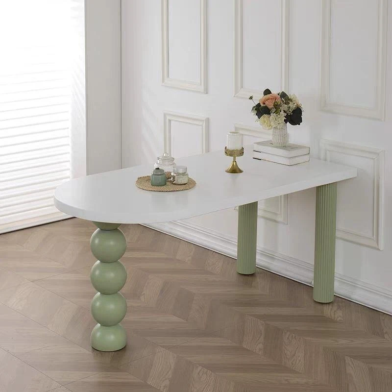 Cream wind semi-round island table solid wood household small apartment dining table simple