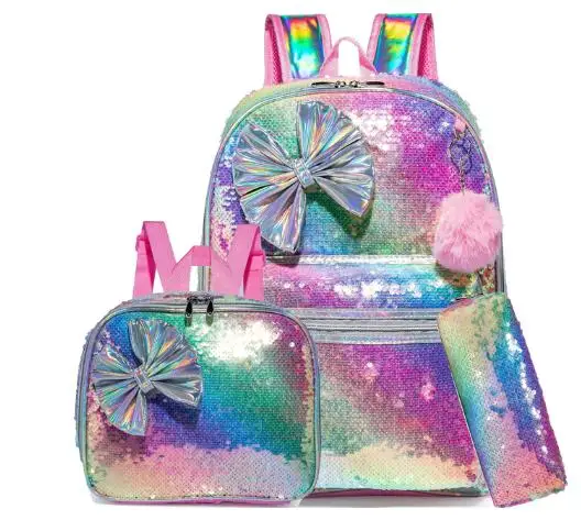 3 Pcs Sequin 16 Inch School Backpack for girls Preschool Girl\'s Backpack Set  School Bag Set with Lunch Bag Pen Bag Lightweight