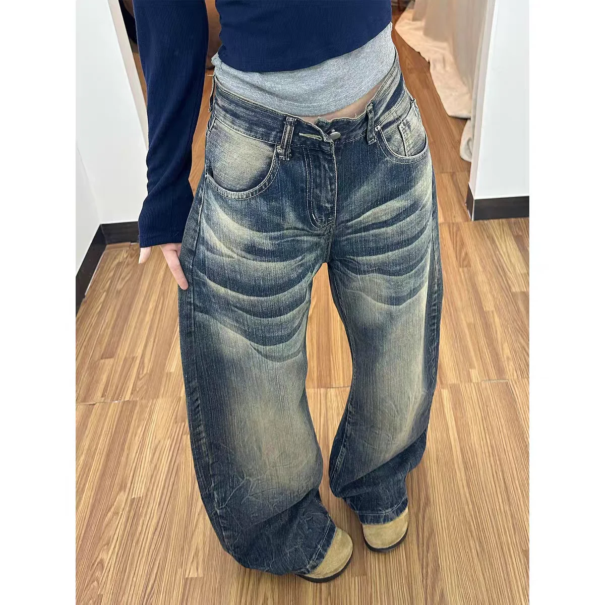 

Washed Jeans Women's Summer Trendy Bamboo Fiber Straight Leg Wide Leg Pants Casual Loose Drapey Knife Jeans