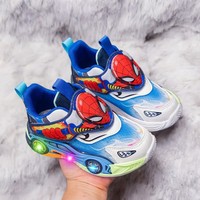 Disney Children's Shoes Fashion Cartoon LED Lights Spiderman Sneakers for Boys Breathable Sport  Anti-slip Student Shoes Size 26