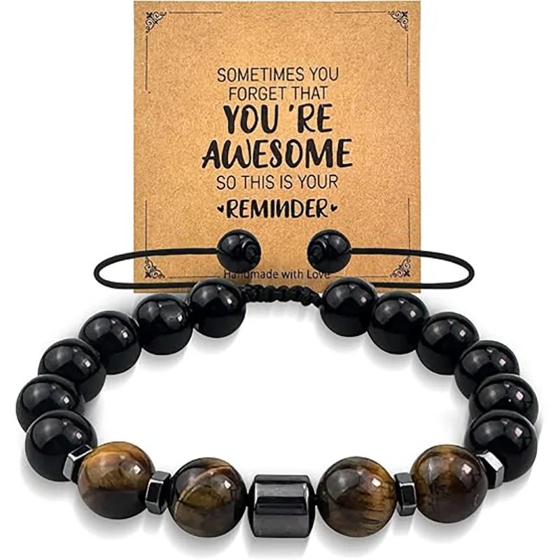Natural stone, black gallstone, tiger's eye stone, beaded, anti-alcoholism, reduced drinking, smoking, elastic chain men